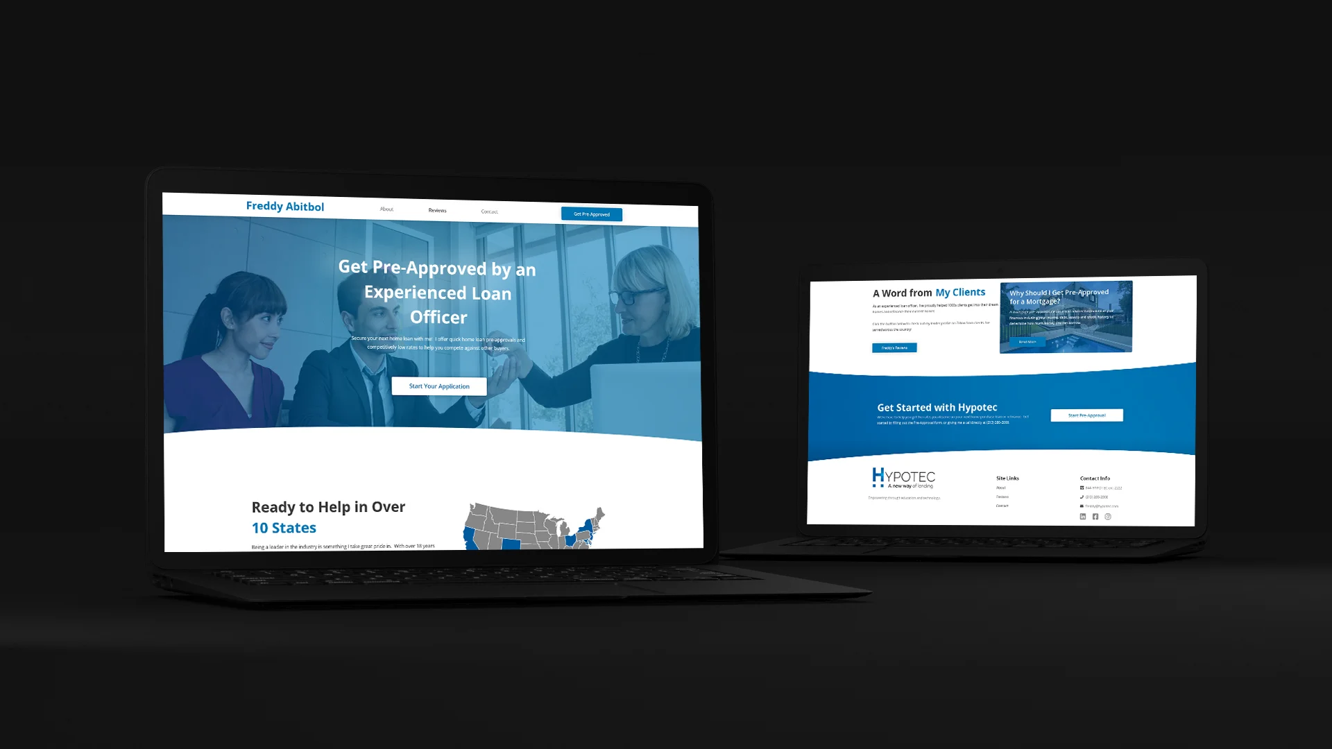 Website for a real estate mortgage broked in Florida displayed on two laptops